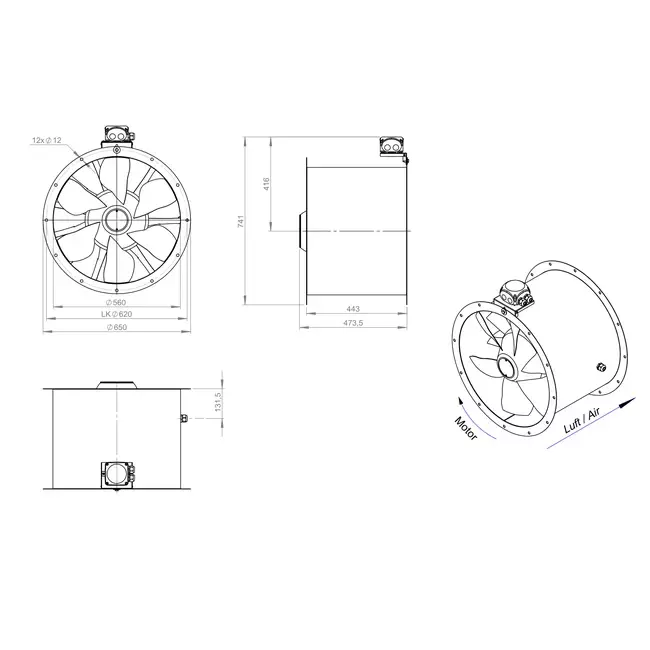 Axial 560 mm duct fan - AL 560 D84U 01 CFG