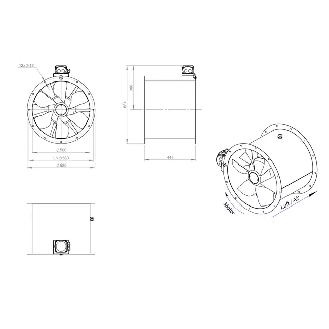 Axial 500 mm duct fan - AL 500 D4 01 CFG