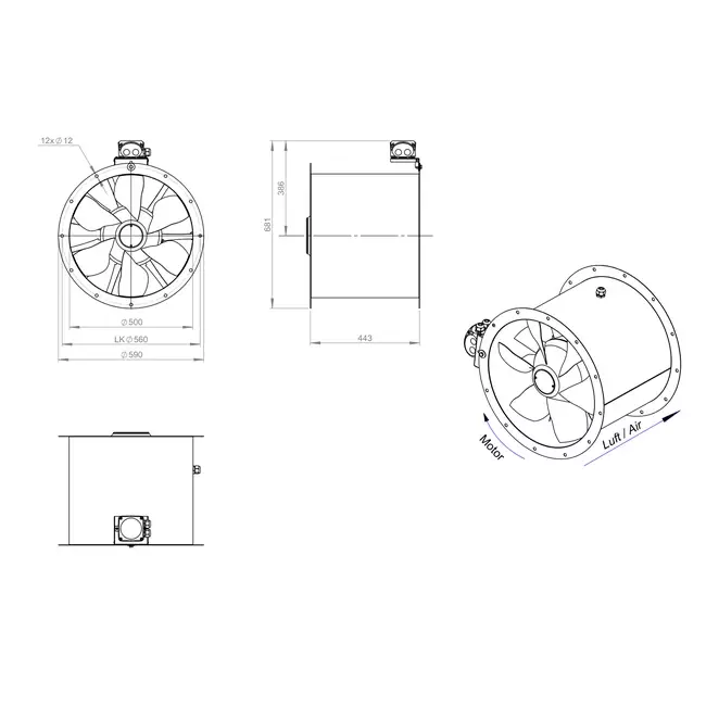 Axial 500 mm duct fan - AL 500 D4 03 CFG