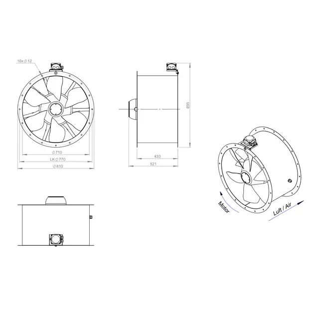 Axial 710 mm duct fan - AL 710 D84U 02 CFG