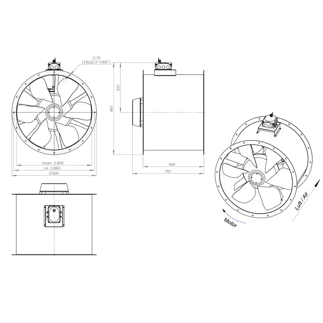 Axial 800 mm duct fan - AL 800 D4 05 CFG