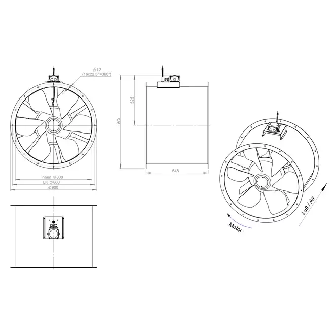Axial 800 mm duct fan - AL 800 D6 01 CFG