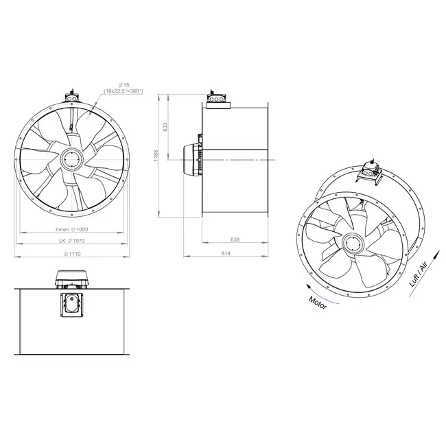 Axial 1000 mm duct fan - AL 1000 D4 01 CFG