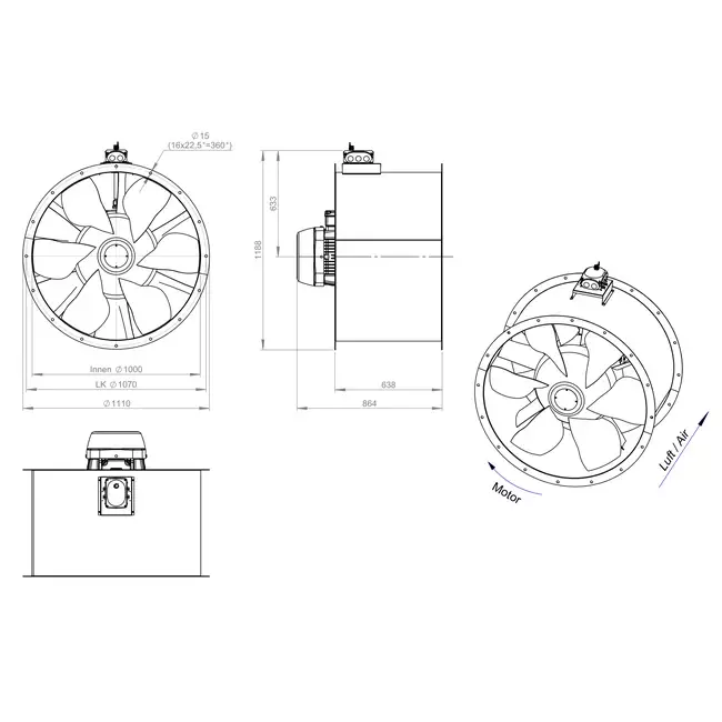 Axial 1000 mm duct fan - AL 1000 D4 03 CFG