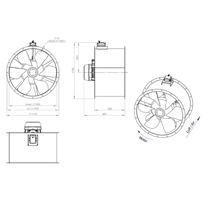 Axial 1000 mm duct fan - AL 1000 D4 04 CFG