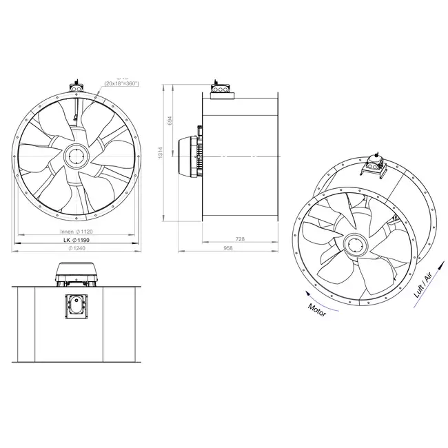 Axial 1120 mm duct fan - AL 1120 D6 03 CFG