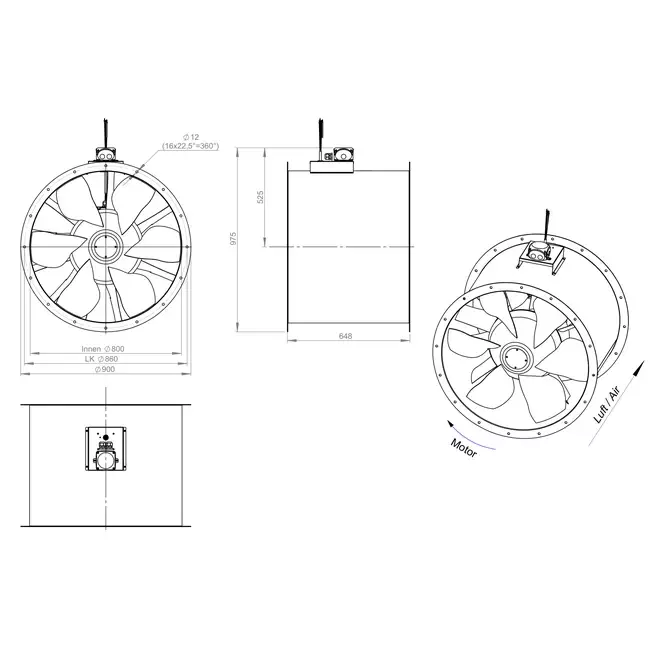 Axial 800 mm duct fan - AL 800 D84U 01 CFG