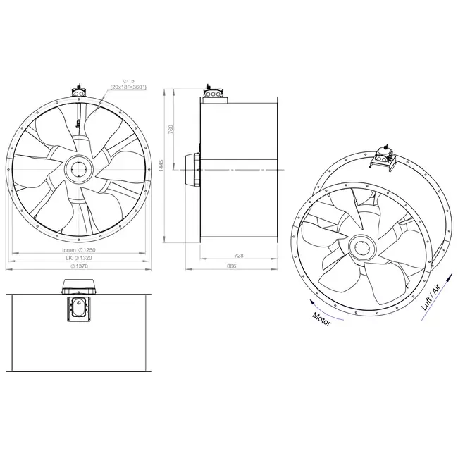 Axial 1250 mm duct fan - AL 1250 D6 01 CFG