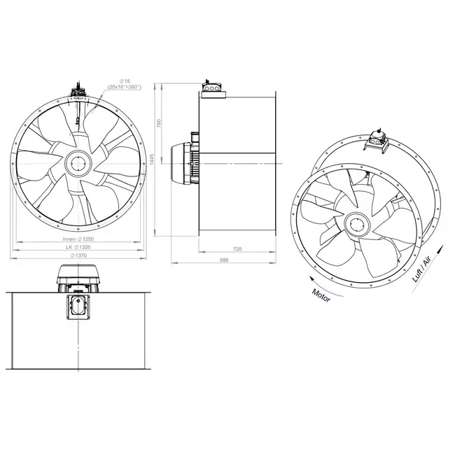 Axial 1250 mm duct fan - AL 1250 D6 02 CFG