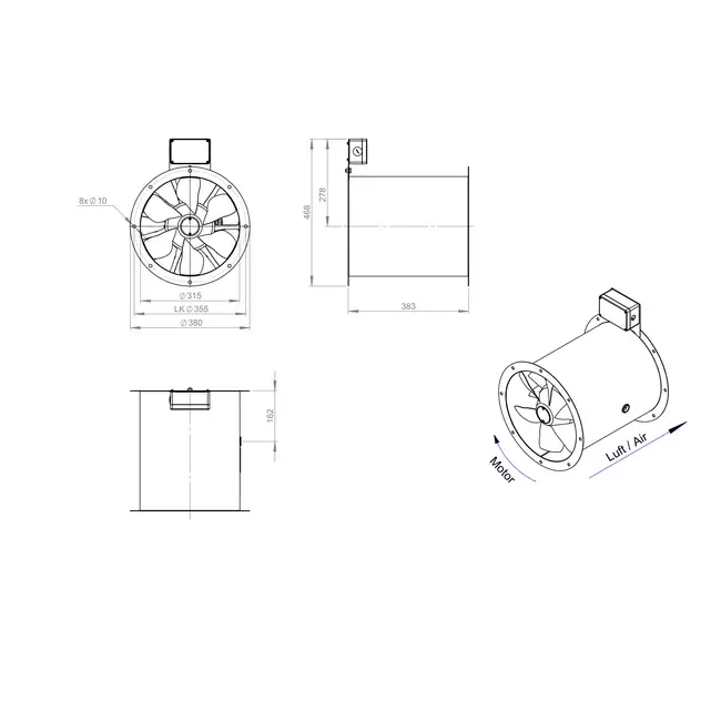 Axial 315 mm duct fan flue F400 - AL 315 D2 F4 03 CFG