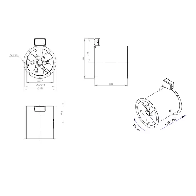 Axial 315 mm duct fan flue F400 - AL 315 D42U F4 02 CFG