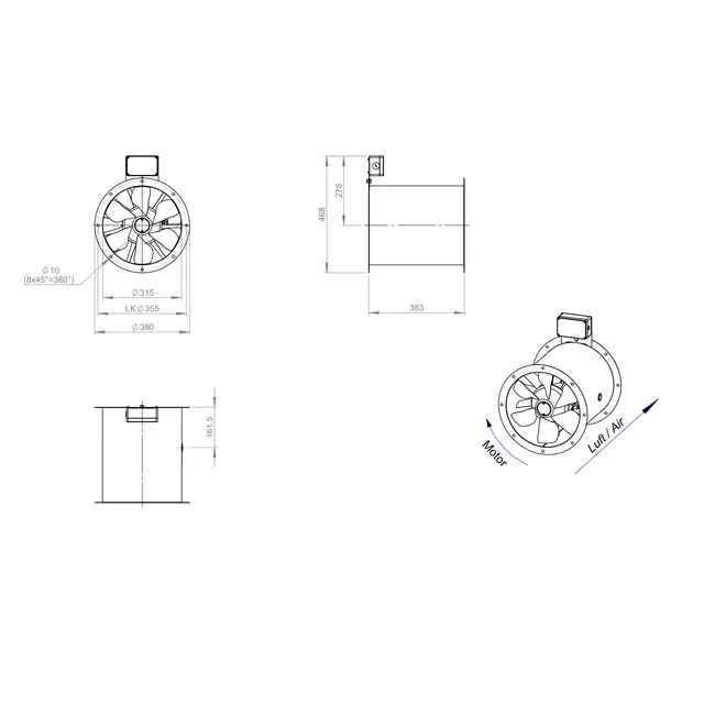 Axial 315 mm duct fan flue F300- AL 315 D42U F3 02 CFG