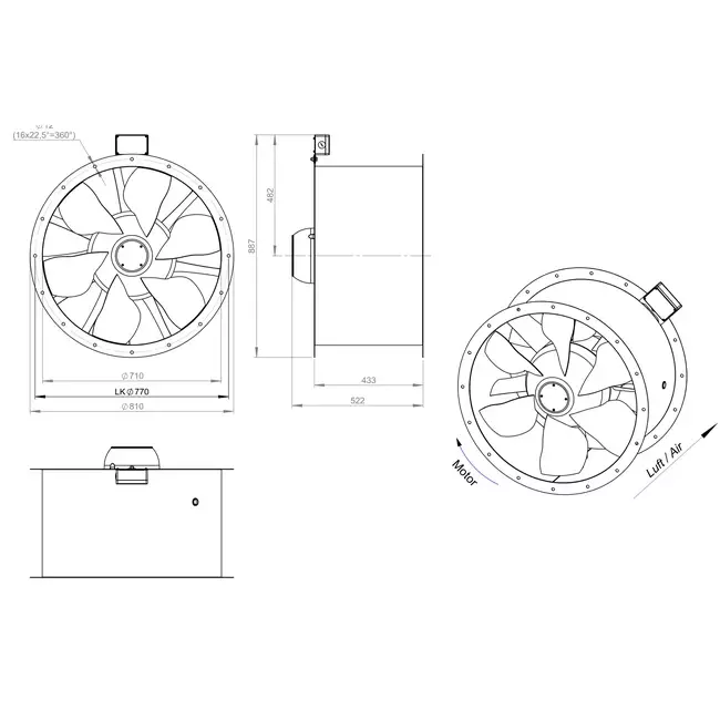 Axial 710 mm duct fan flue F300- AL 710 D4 F3 02 CFG