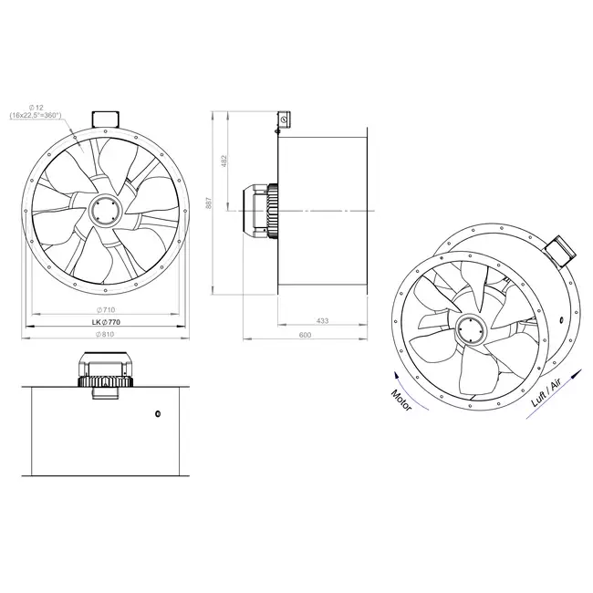 Axial 710 mm duct fan flue F400 - AL 710 D4 F4 01 CFG