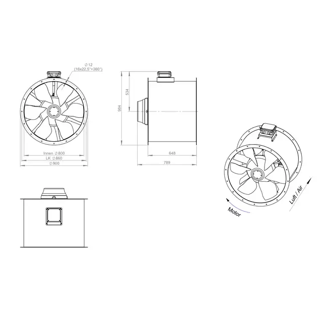 Axial 800 mm duct fan flue F400 - AL 800 D4 F4 06 CFG