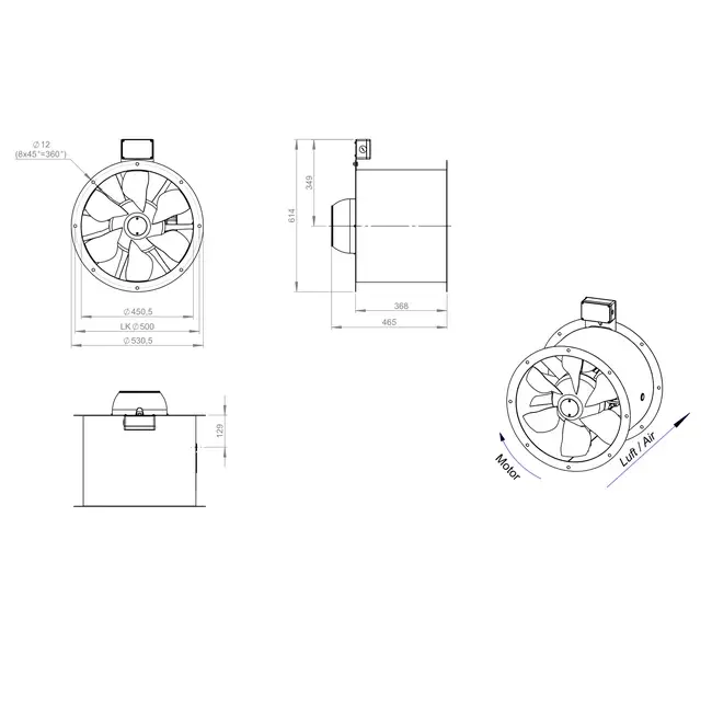 Axial 450 mm duct fan flue F400 - AL 450 D2 F4 01 CFG