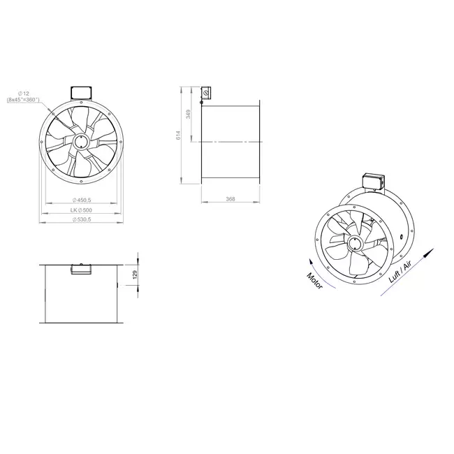 Axial 450 mm duct fan flue F400 - AL 450 D4 F4 01 CFG
