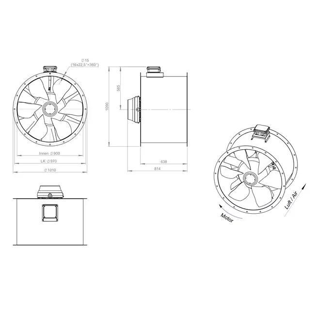 Axial 900 mm duct fan flue F300- AL 900 D4 F3 05 CFG