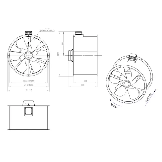 Axial 1000 mm duct fan flue F400 - AL 1000 D4 F4 01 CFG