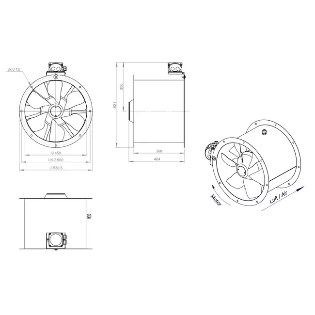 Axial 450 mm duct fan - AL 450 D4 03 CFG