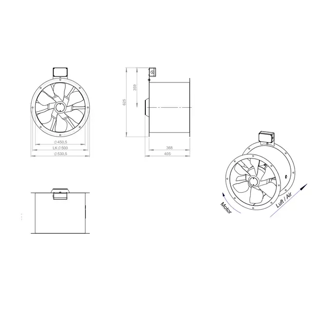 Axial 450 mm duct fan flue F400 - AL 450 D2 F4 02 CFG