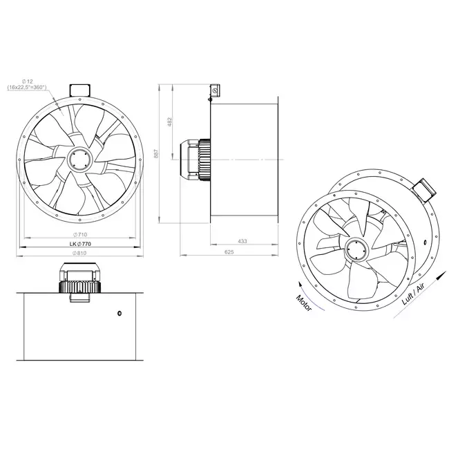 Axial 710 mm duct fan flue F300- AL 710 D84U F3 01 CFG