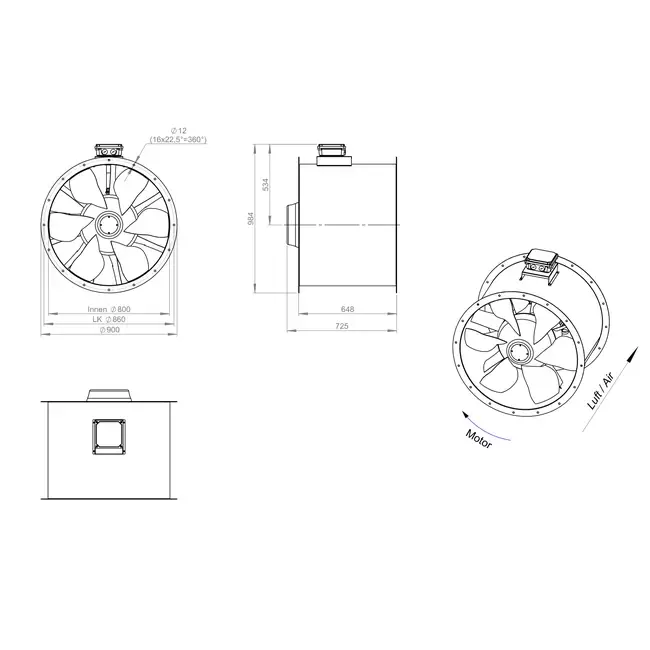 Axial 800 mm duct fan flue F300- AL 800 D84U F3 02 CFG
