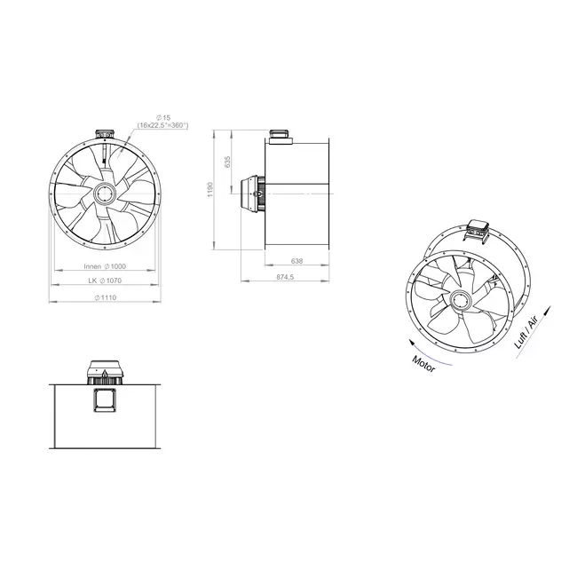 Axial 1000 mm duct fan flue F300- AL 1000 D84U F3 03 CFG