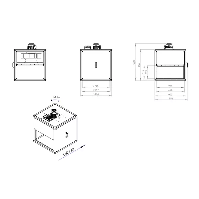 Box fan motor outside linear flow - MPC TI 500 EC K01