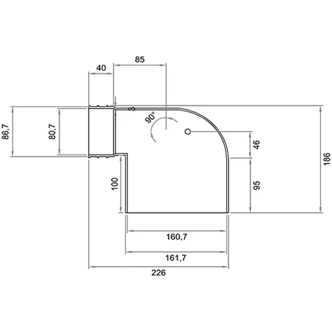 Wavin Ventiza End Piece 90 degrees PVC Oval 235x80x100 mm with diameter 160 mm M/M