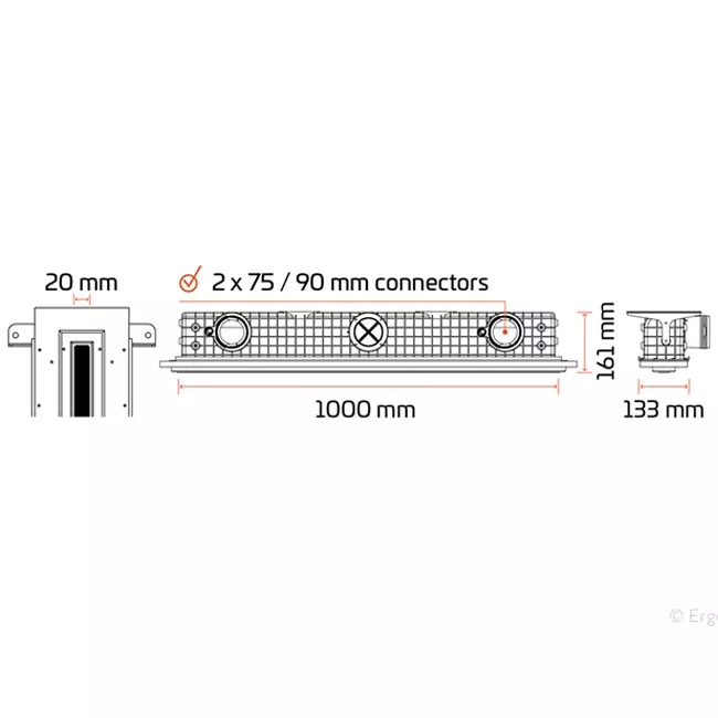 Ergovent drop-in frameless louvre 1000 mm with connection diameter 90 mm - standard