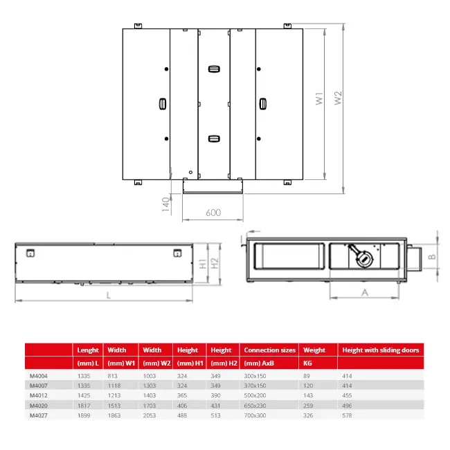 Maxivent Heat Recovery air handling unit ceiling with counterflow exchanger 700 m³/h horizontal right - M4007