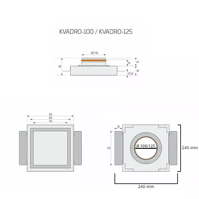Ergovent frameless square ventilation valve 125 mm