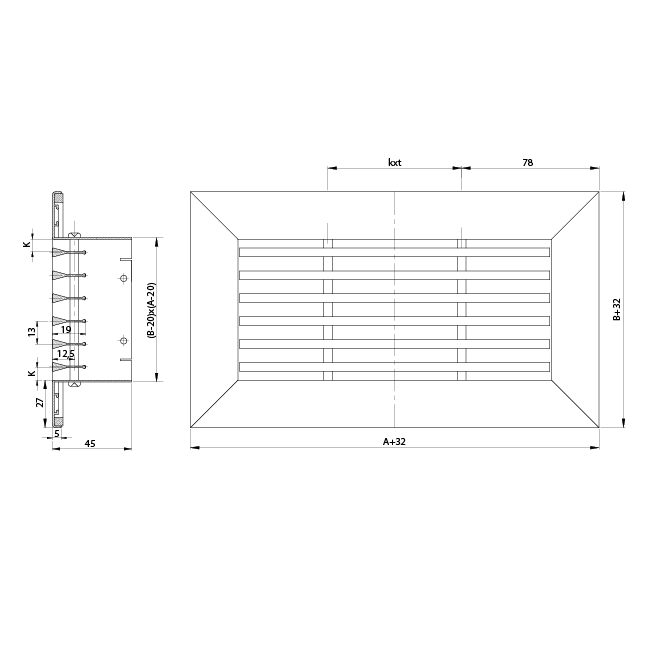 Aluminium bar grating - with spring clips - 400x200 mm - RAL 9010
