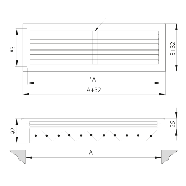 Wall grille aluminum single adjustable - with friction springs - 200x100 mm - RAL 9016