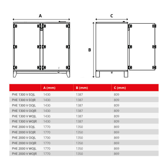 Maxivent WTW Air Handling Units with Counterflow Heat Exchanger, 2000 m³/h, Vertical Left - PHE 2000 V OOJL