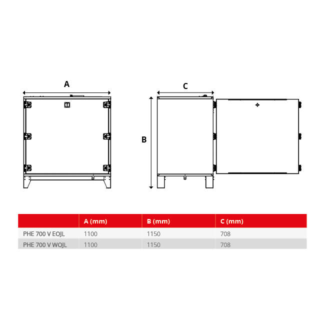 Maxivent WTW air handling units with counterflow heat exchanger, 700 m³/h, with hot-water coil, vertical, right-side mounting  - PHE 700 V WOJR
