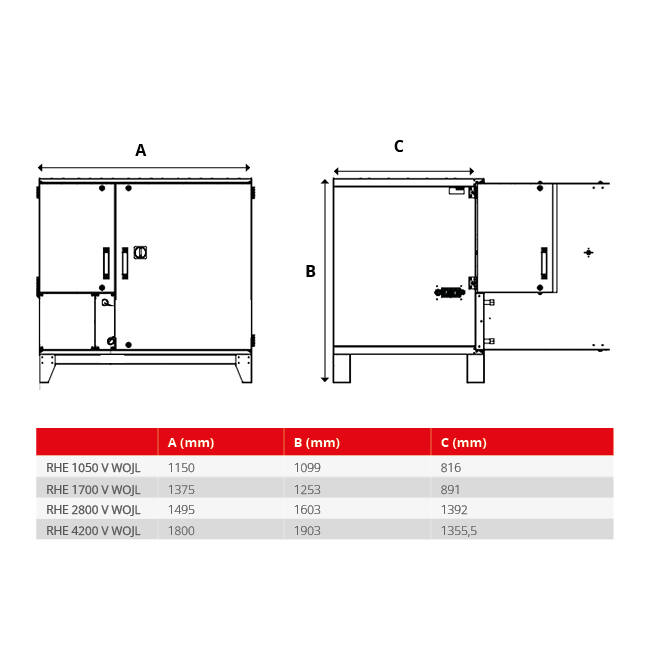 Maxivent WTW Air Handling Units with Heat Wheel, 4200 m³/h, with Hot Water Coil, Vertical Left - RHE 4200 V WOJL