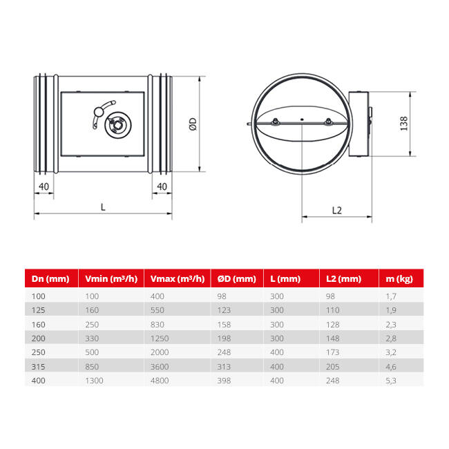 Round CAV Constant volume controller single wall diameter 100 mm