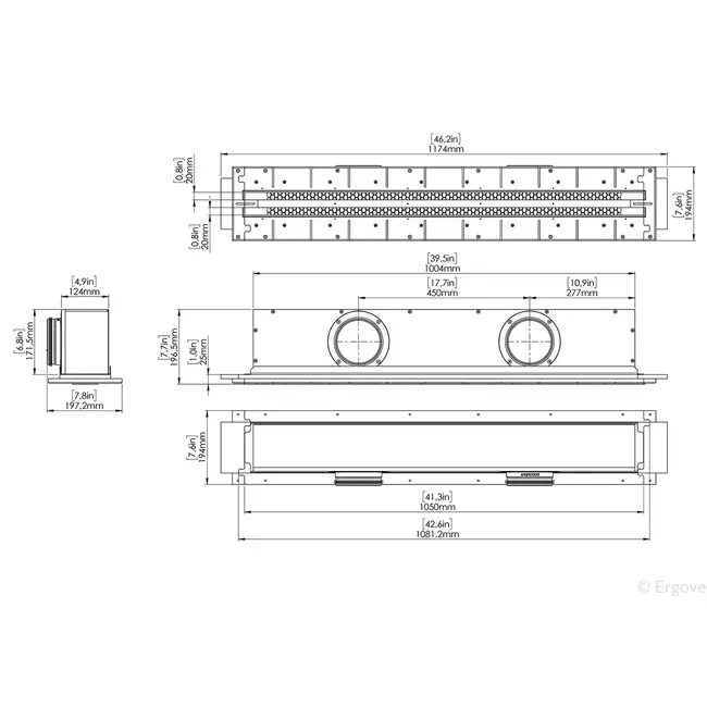 Ergovent plasterable frameless louvre 1050 mm with connection diameter 125 mm - air conditioning - 2 slots