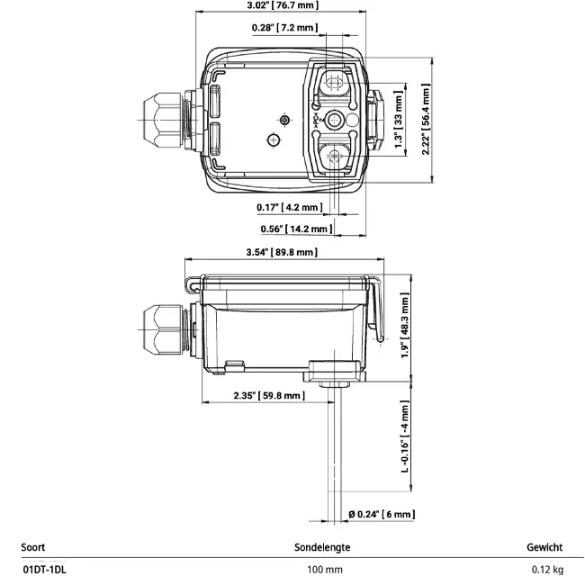 Belimo channel/immersion temperature sensor Ni1000TK5000 100x6 mm - 01DT-1DL