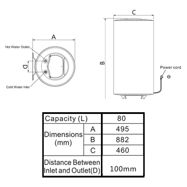 Kizura electric hot water heater 80L