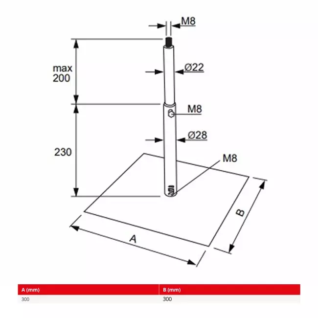 Econox adjustable Spiro tube support - 300x300 mm
