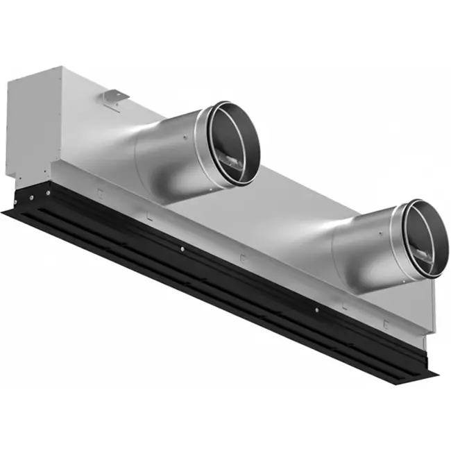 Aluminum line grille with 1 adjustable perforated panel – 1250 mm – RAL 9005 + insulated plenum with airflow control damper
