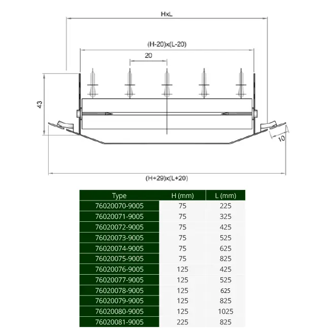 ClimaConnect dual-adjustable duct grille, 325x75 mm, for ducts 160 to 400 mm - RAL 9005