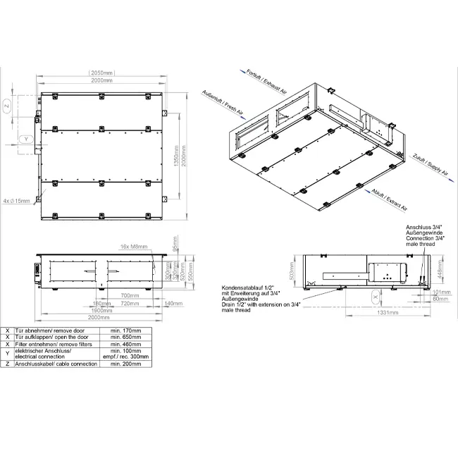 Maxivent WTW Air Handling Units with Counterflow Heat Exchanger, 1300 m³/h, Horizontal Left - PHE 1300 F OOJL