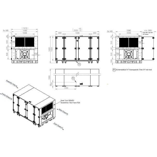 Maxivent WTW Air Handling Units with Counterflow Heat Exchanger, 7600 m³/h, Horizontal-Horizontal, Left-Handed - PHE 7600 H OOJL T 02