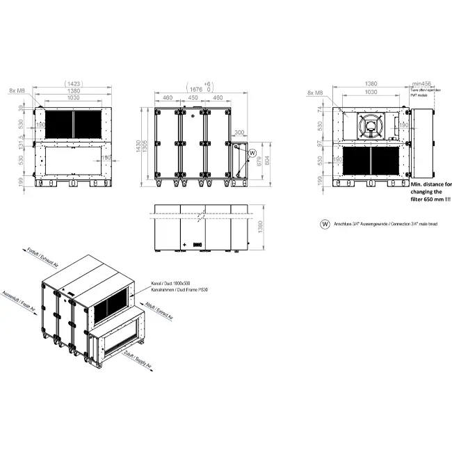 Maxivent WTW Air Handling Units with Heat Exchanger, 10,000 m³/h, with Hot Water Coil, Horizontal, Right-Handed - RHE 10000 H WOJR T 01