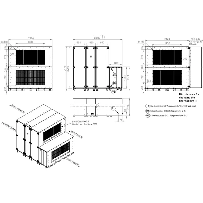 Maxivent WTW Air Handling Units with Heat Wheel, 7600 m³/h, with DX Coil, Horizontal, Right-Handed - RHE 7600 H ODJR T 02