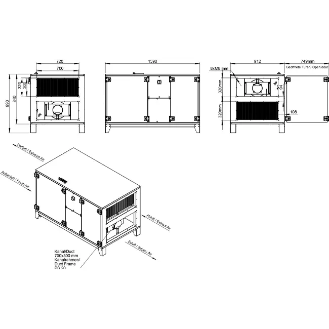 Maxivent WTW Air Handling Units with Heat Exchanger Wheel, 3400 m³/h, Horizontal, Right-Handed - RHE 3400 H OOJR